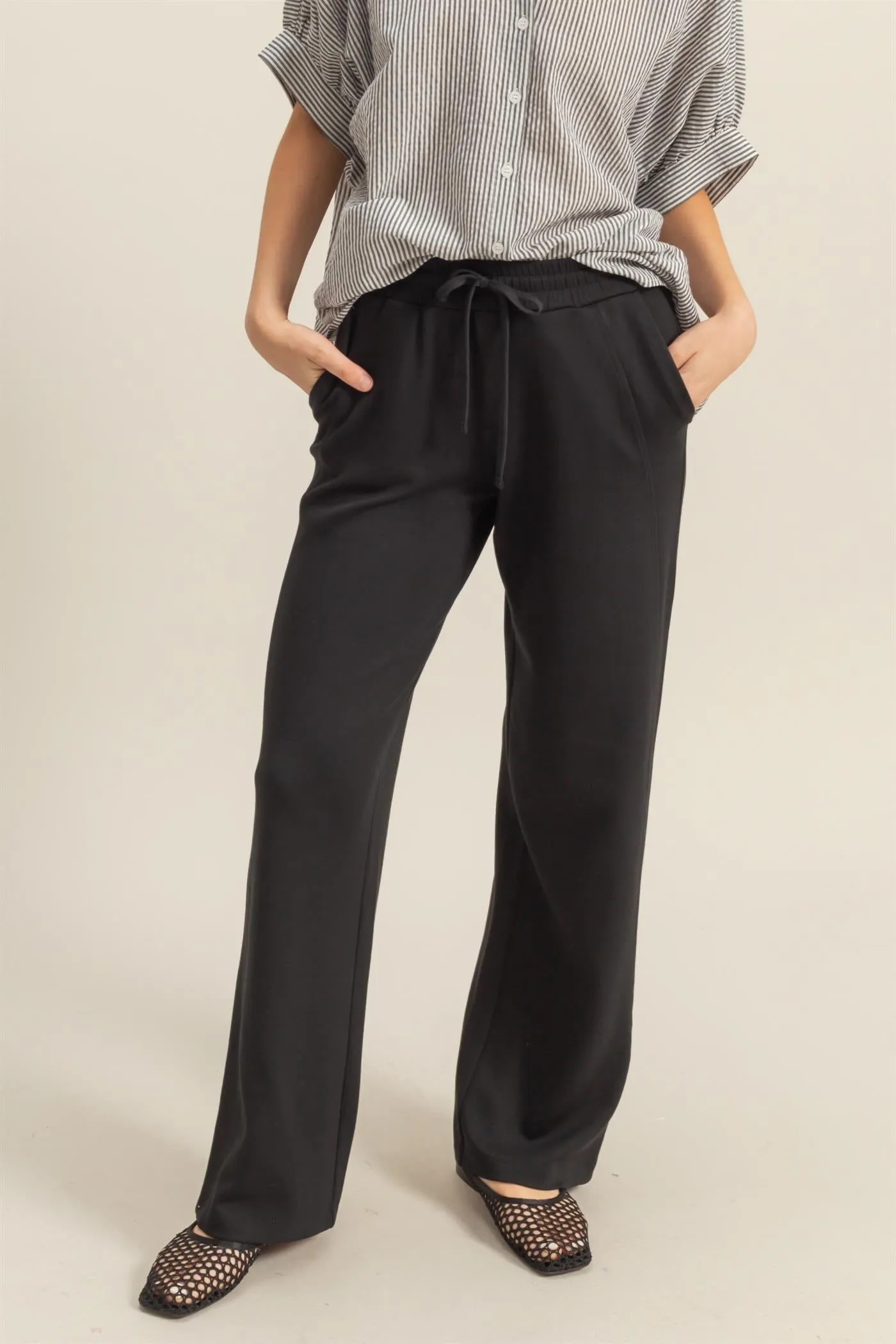 DZ25C725-High-Waist Drawstring Straight-Cut Pants