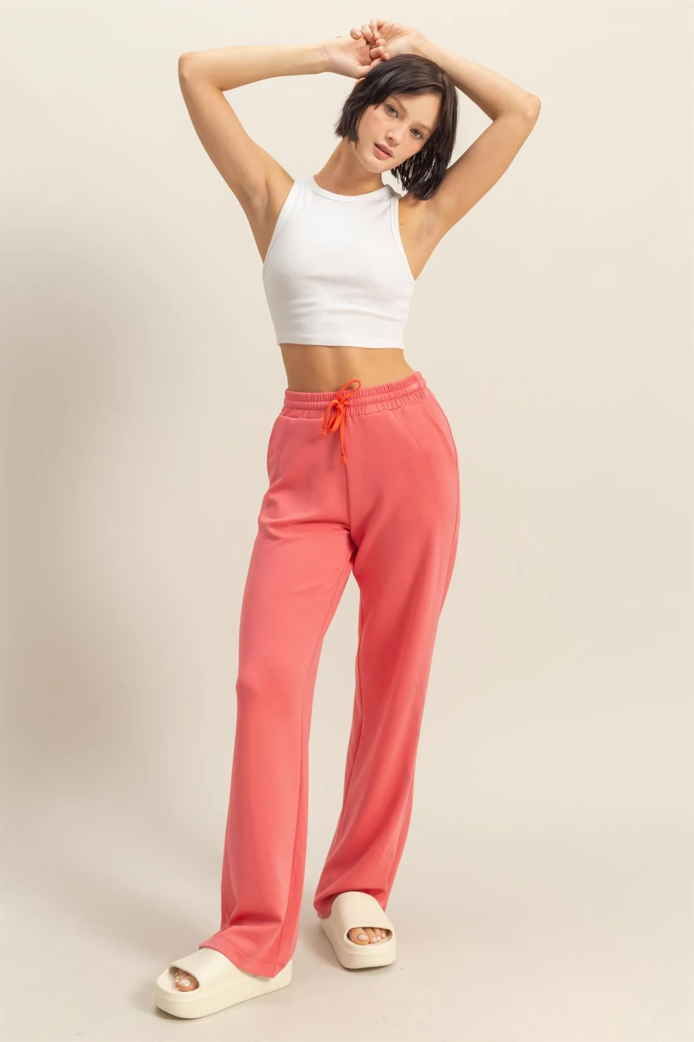 DZ25C725-High-Waist Drawstring Straight-Cut Pants