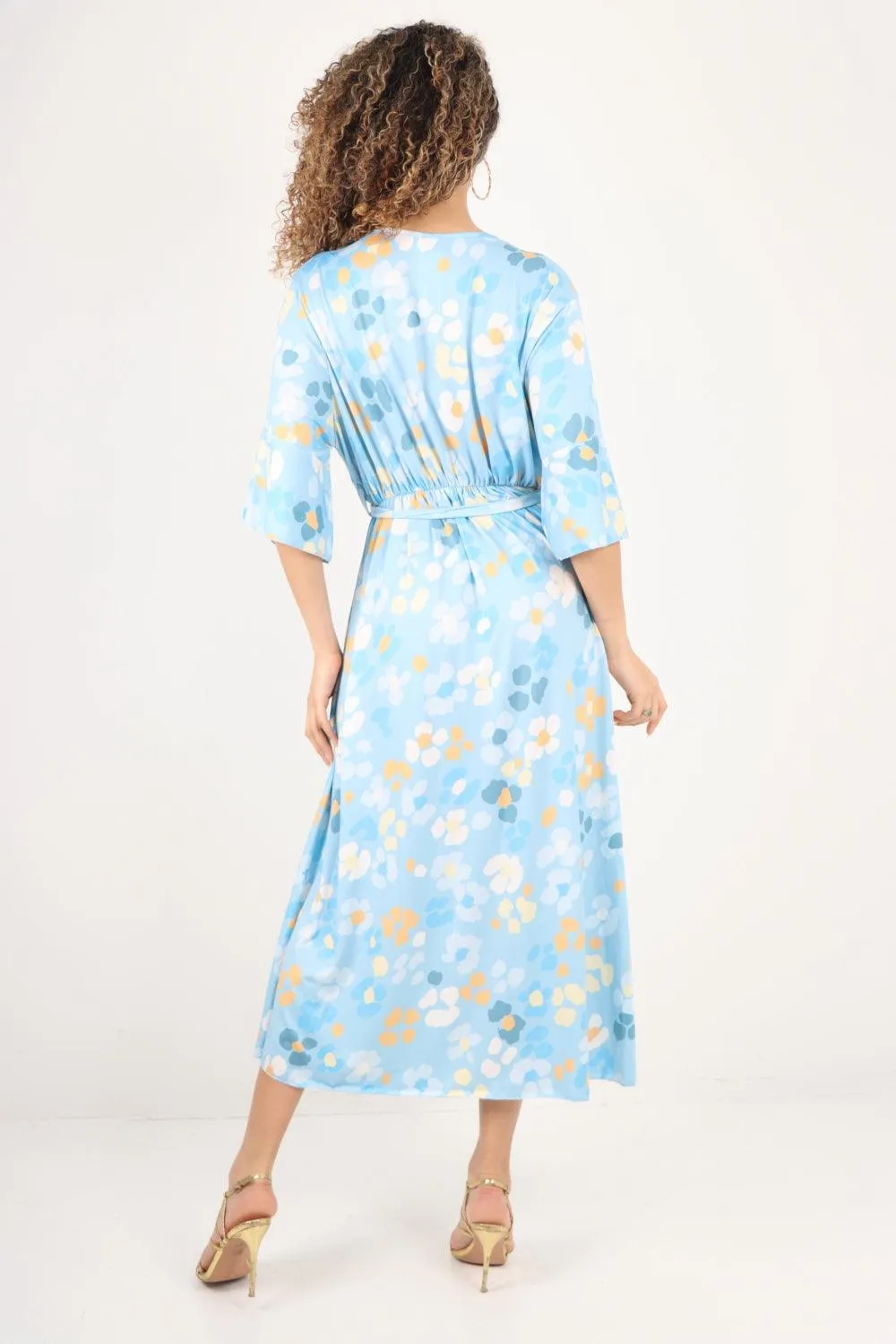 Elasticated Waist Floral Print Wrap Over  Maxi Dress