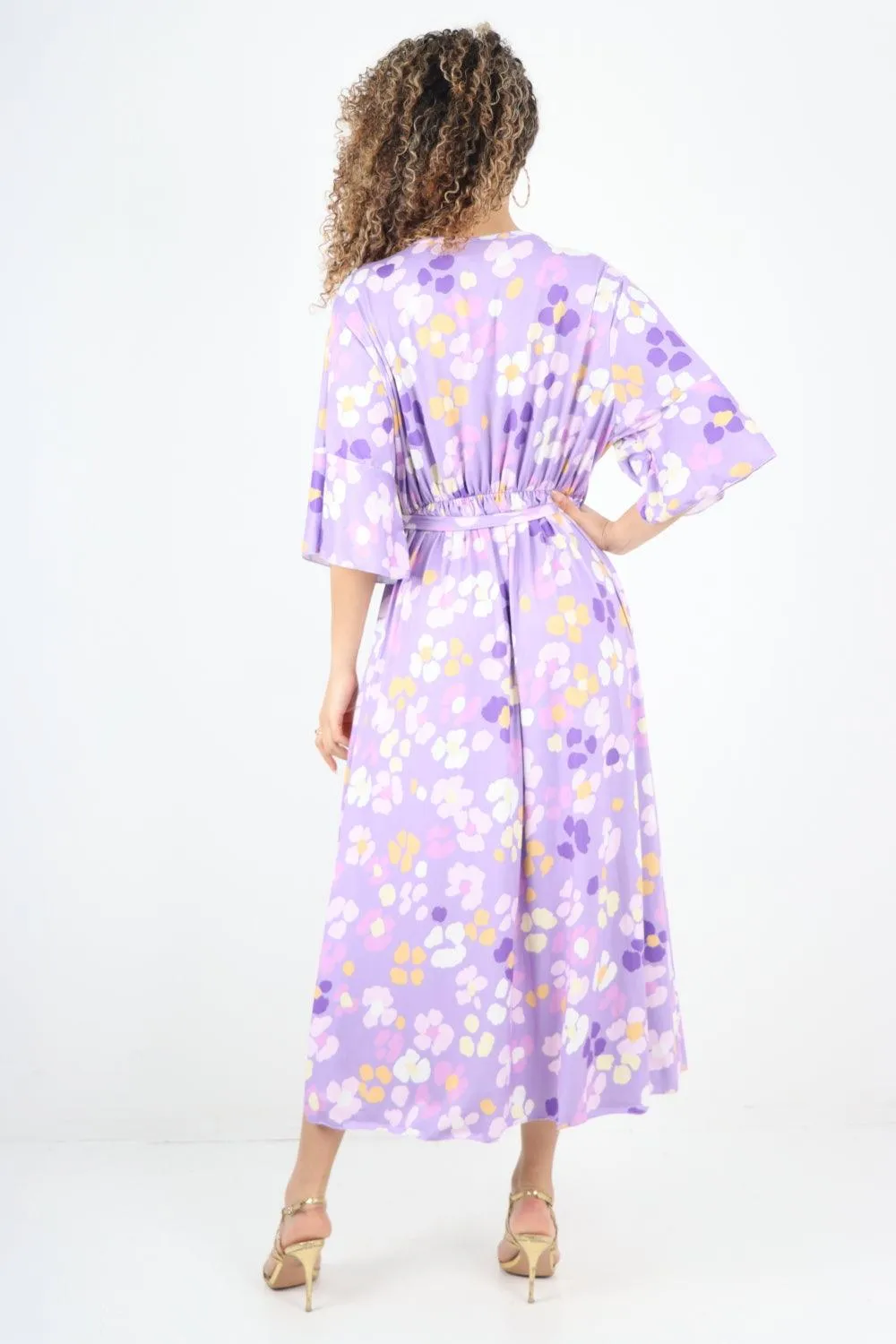 Elasticated Waist Floral Print Wrap Over  Maxi Dress