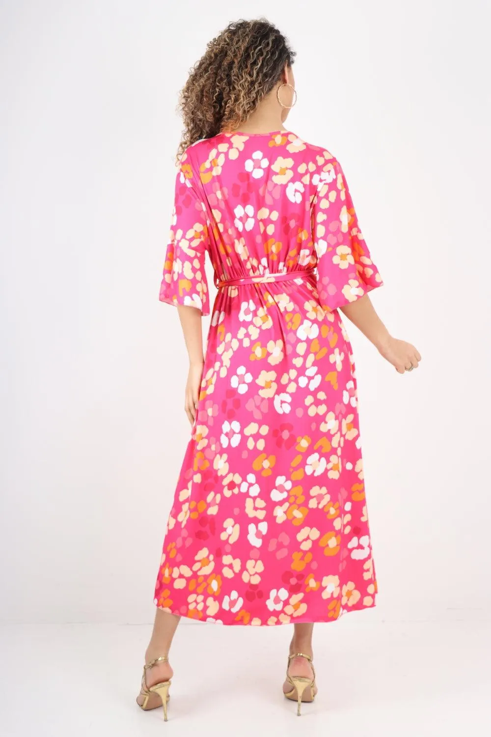 Elasticated Waist Floral Print Wrap Over  Maxi Dress