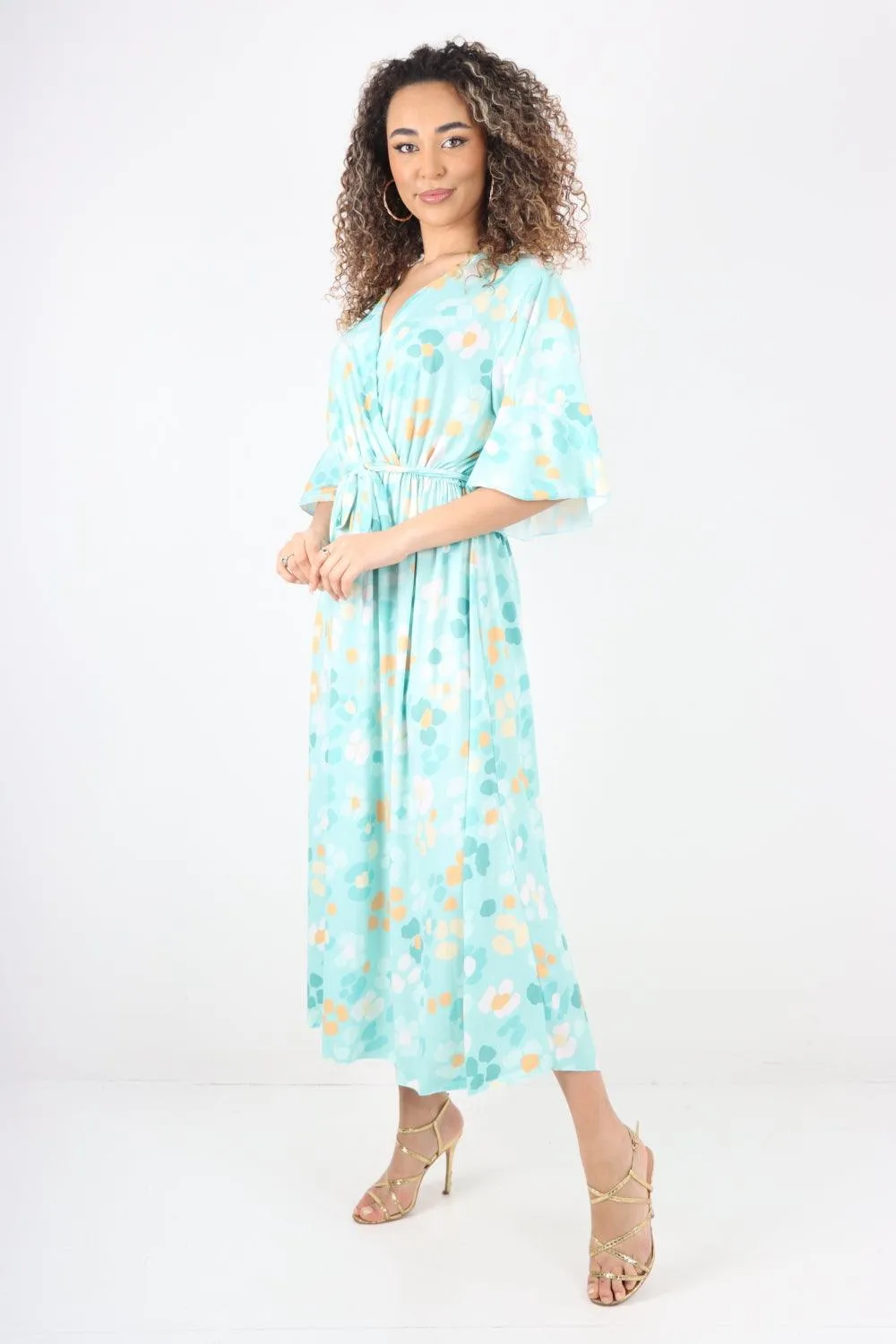 Elasticated Waist Floral Print Wrap Over  Maxi Dress