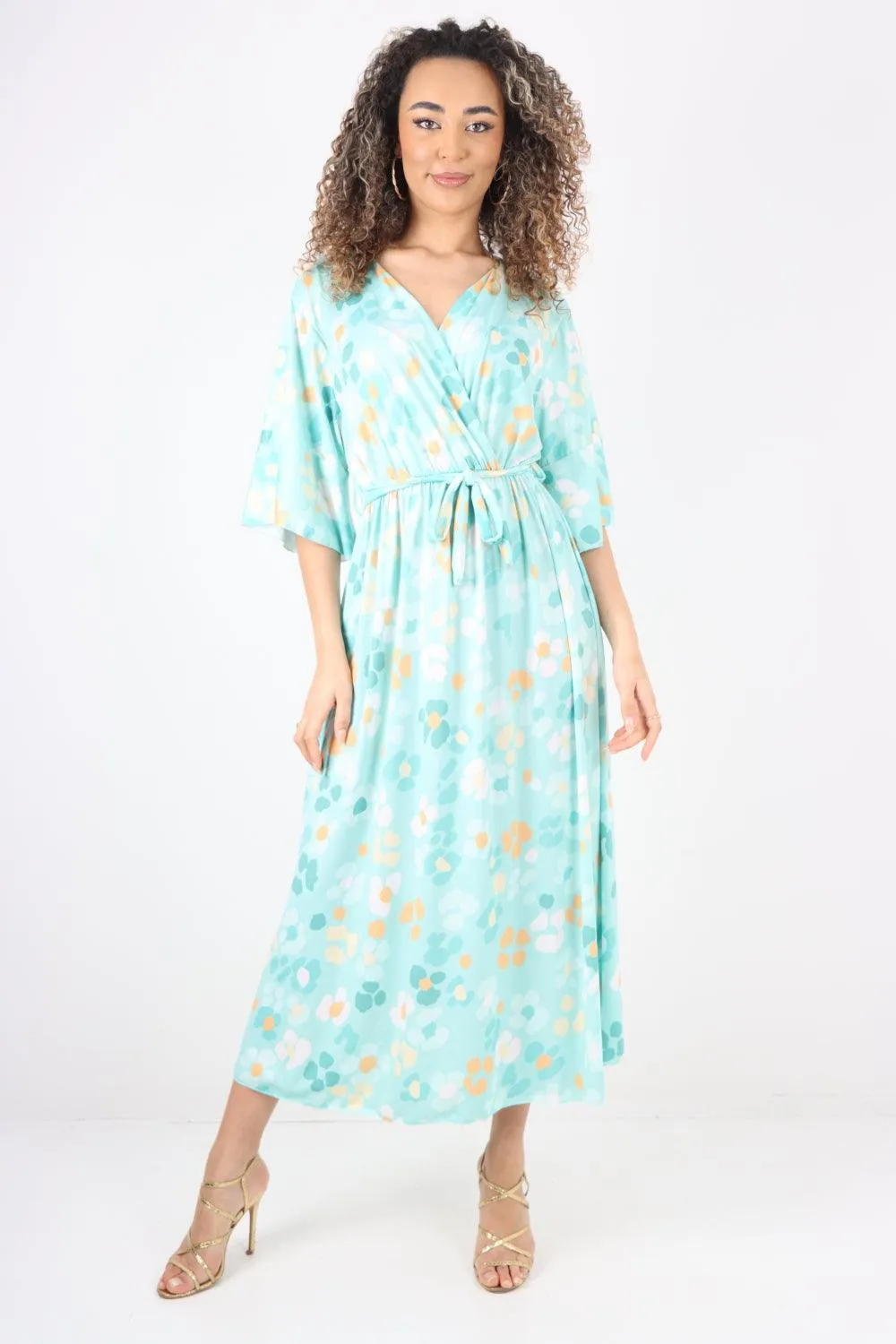 Elasticated Waist Floral Print Wrap Over  Maxi Dress