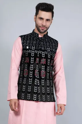 Embroidered Velvet Black Modi Nehru Jacket