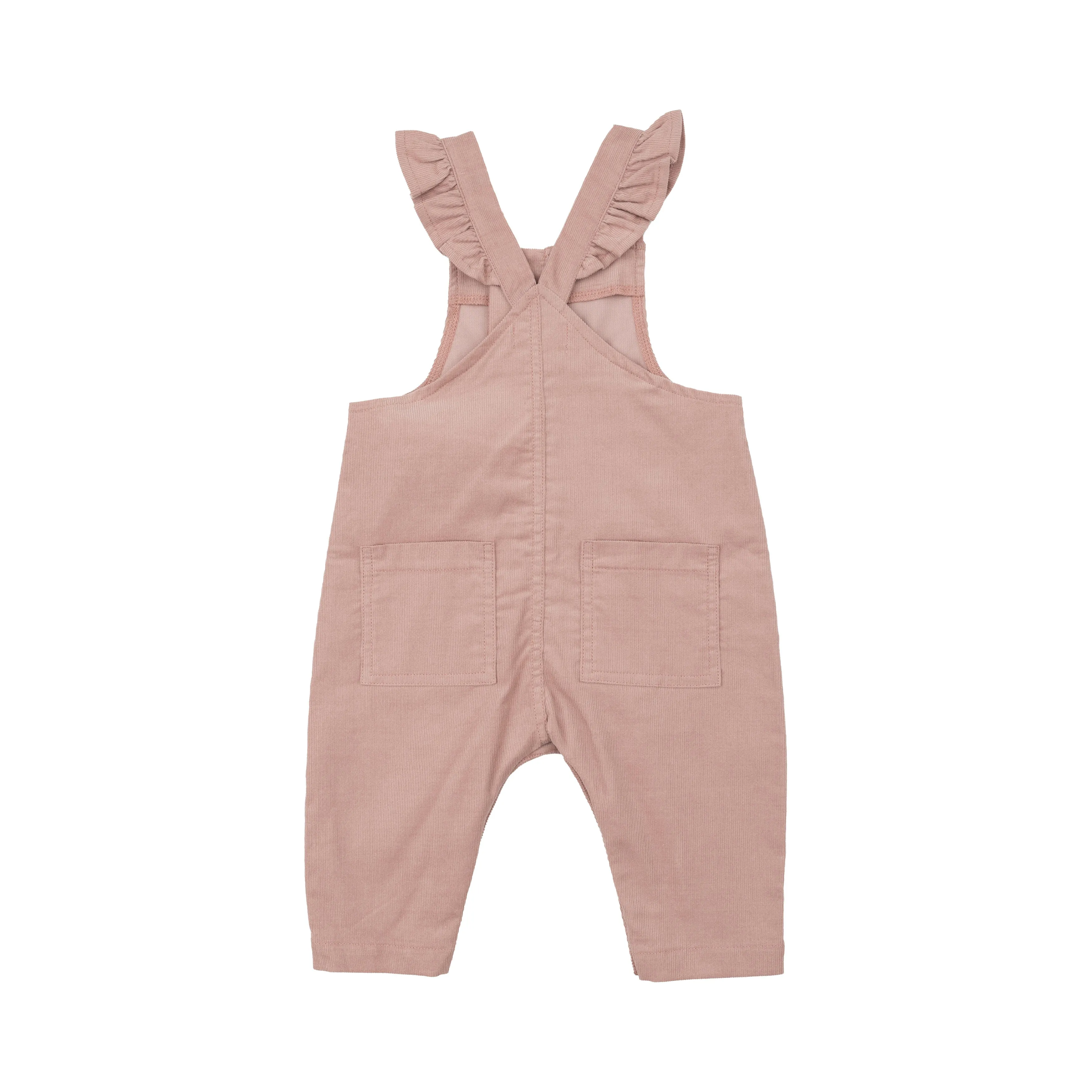 Front Pocket Ruffle Overall - Solid Misty Rose