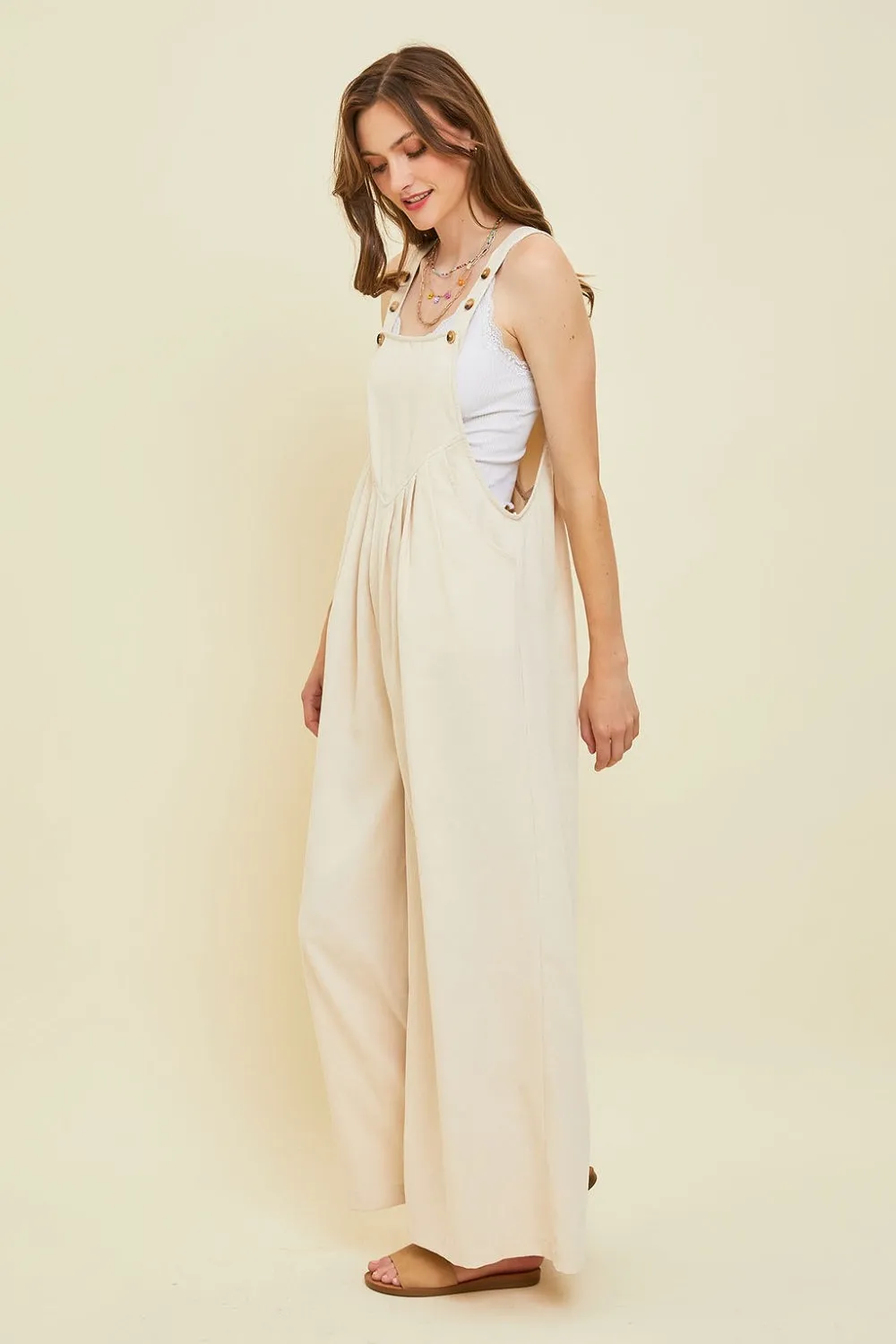 Full Size Corduroy Sleeveless Wide-Leg Overall