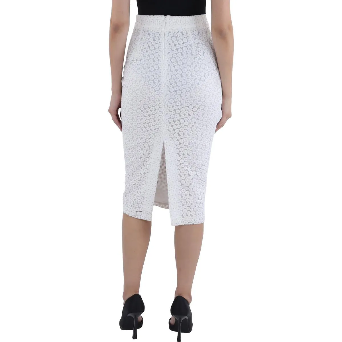 Gracia Womens Floral Embroidered Pencil Skirt