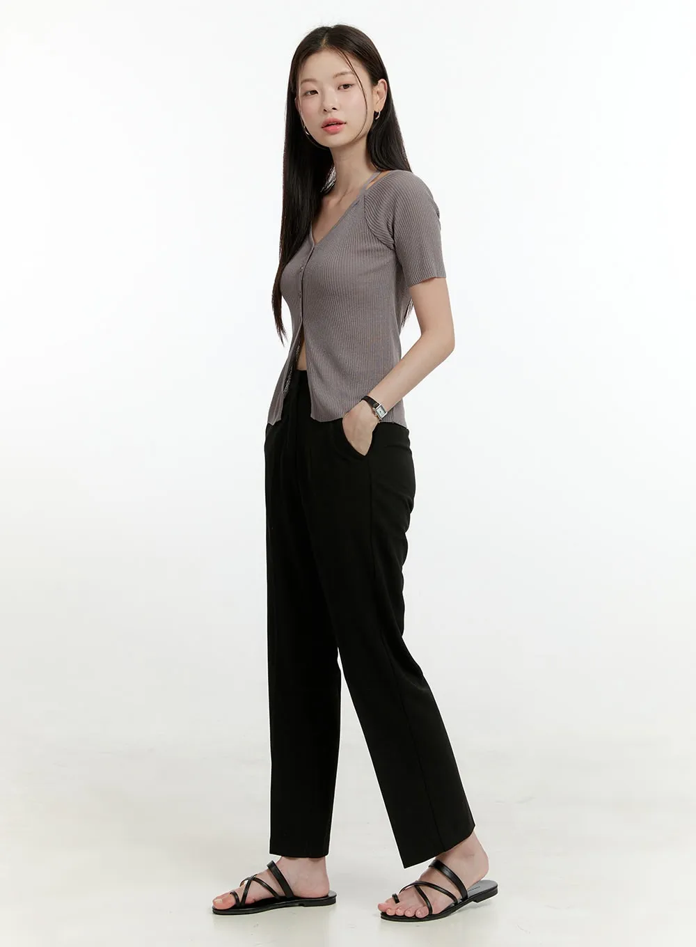 High Waist Cropped Straight Tailored Pants OL423