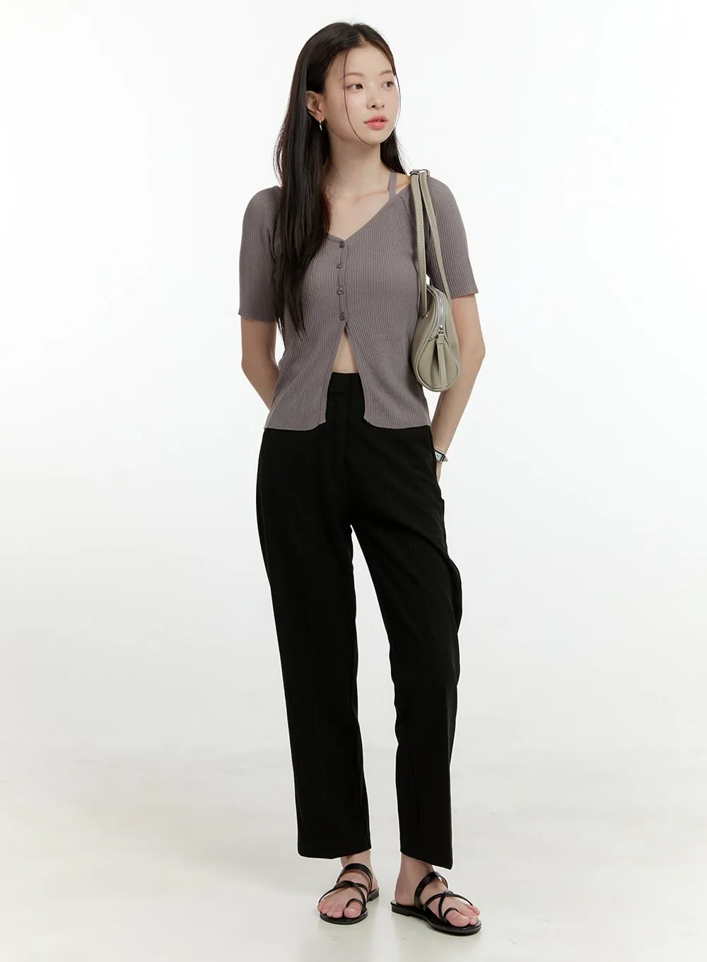 High Waist Cropped Straight Tailored Pants OL423