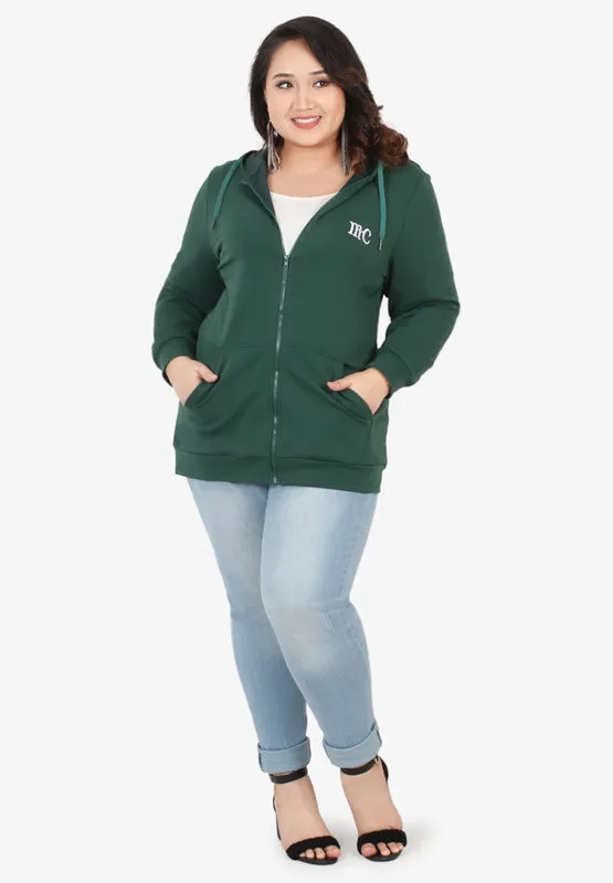 Honey Plus Size Hoodie Jacket - Dark Green