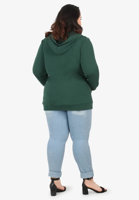 Honey Plus Size Hoodie Jacket - Dark Green