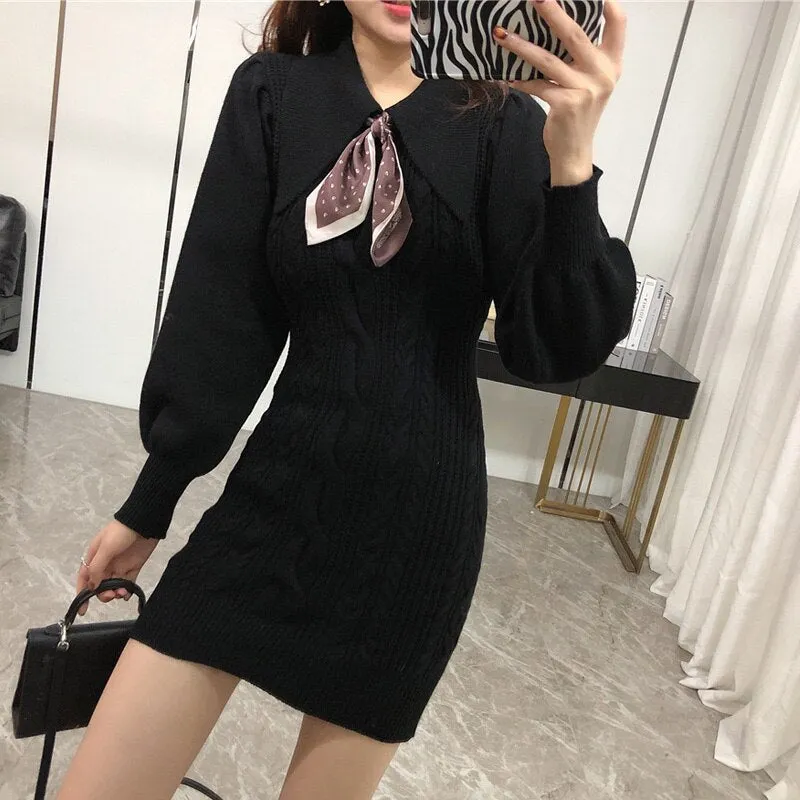 Joskaa hoco dresses Christmas Gift Fashion High Elastic Twist Knitted Dress Women Autumn Winter Bodycon Waist Sweater Dress Woman Casual Knit Mini Dress Lady Robe