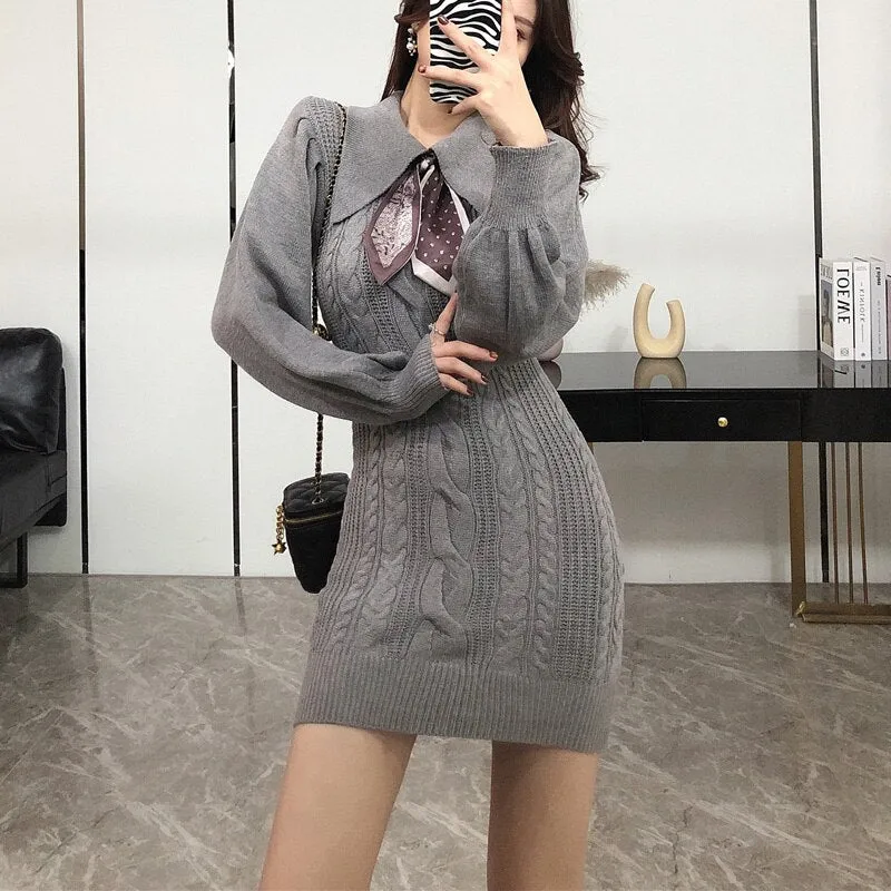 Joskaa hoco dresses Christmas Gift Fashion High Elastic Twist Knitted Dress Women Autumn Winter Bodycon Waist Sweater Dress Woman Casual Knit Mini Dress Lady Robe