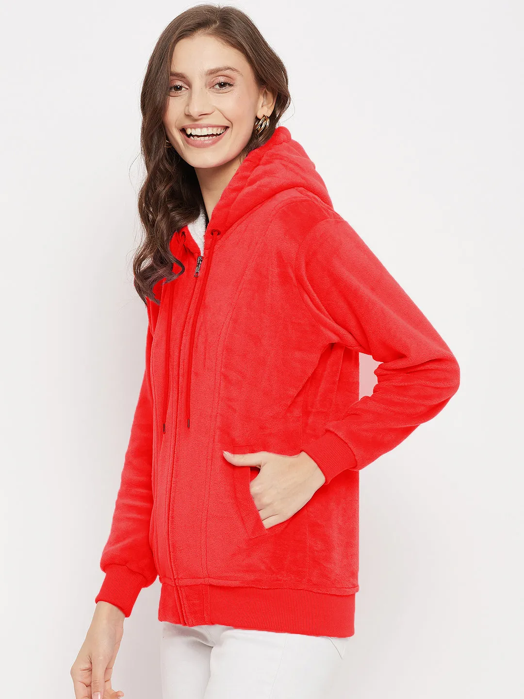 Lightweight Zippered Velvet Jacket With A Hoodie