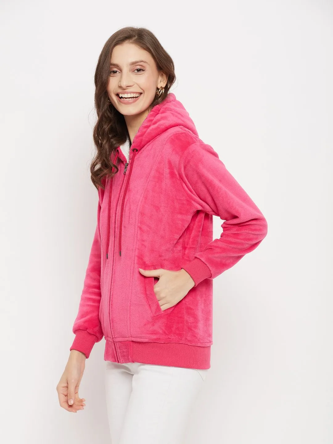 Lightweight Zippered Velvet Jacket With A Hoodie