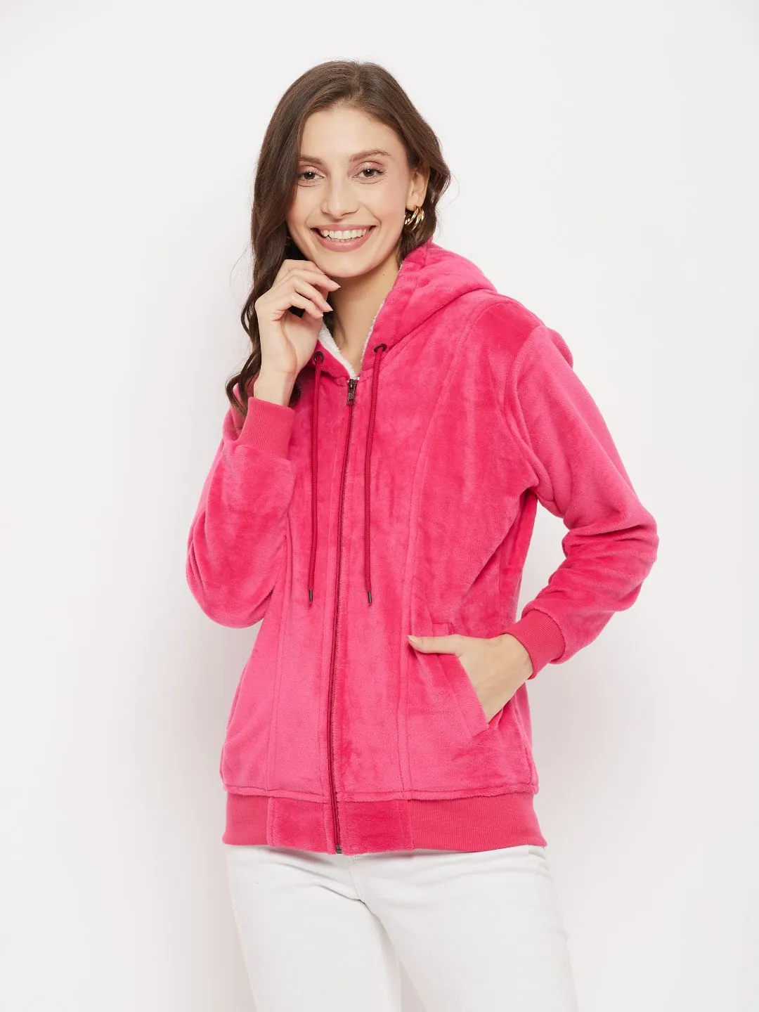 Lightweight Zippered Velvet Jacket With A Hoodie