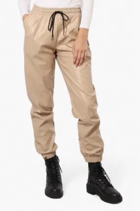 Limite Tie Waist Vegan Leather Jogger Pants - Beige