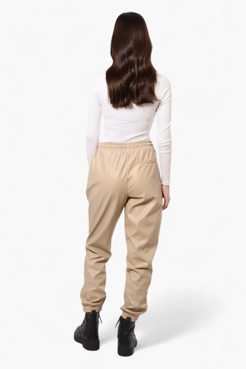 Limite Tie Waist Vegan Leather Jogger Pants - Beige