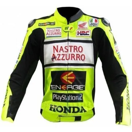 Mens Green Honda Nastro Motorcycle Racing Leather Jacket