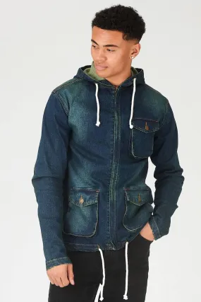 Men's Hooded Denim Jacket - Indigo Blue