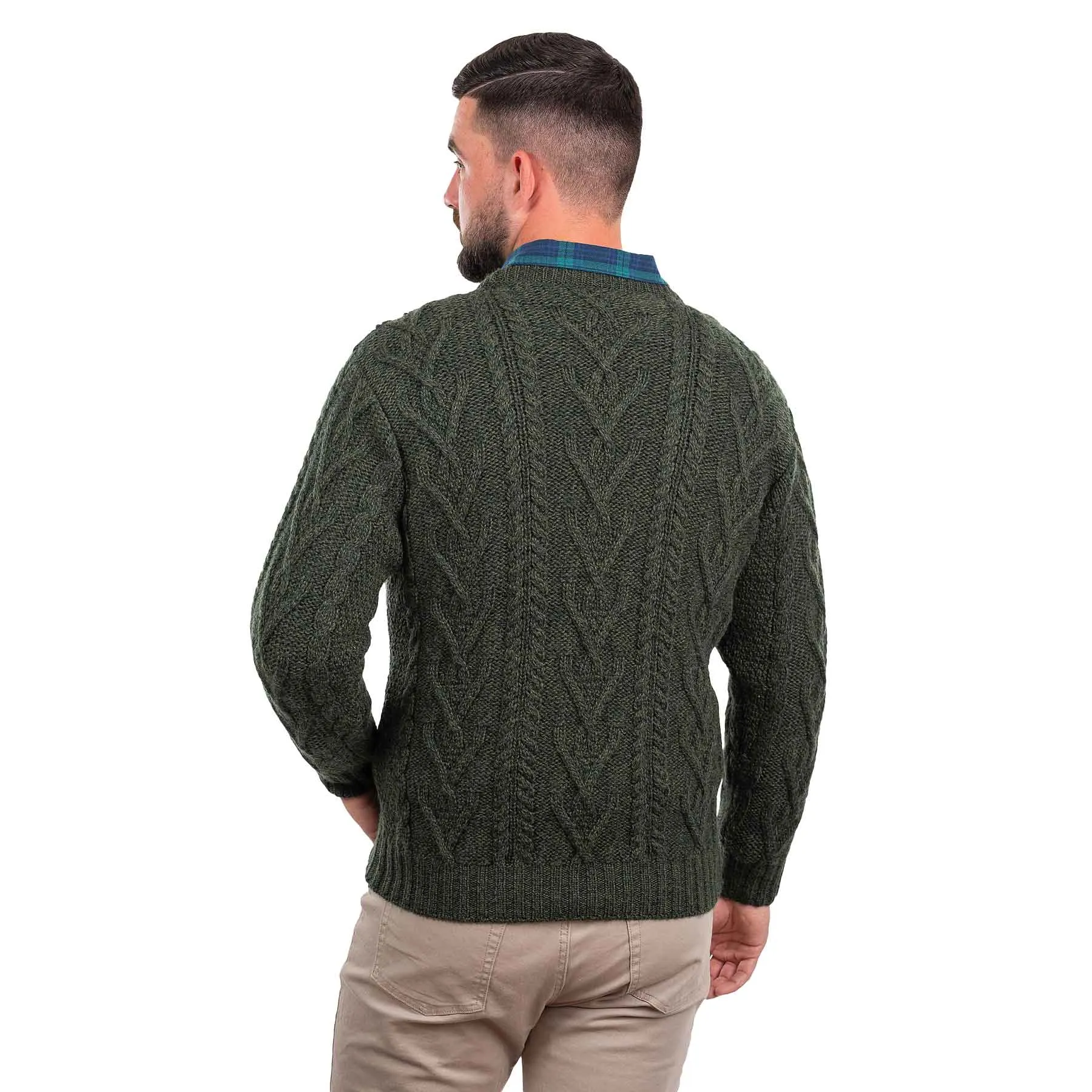 Men's Merino Aran Sweater, Army Green