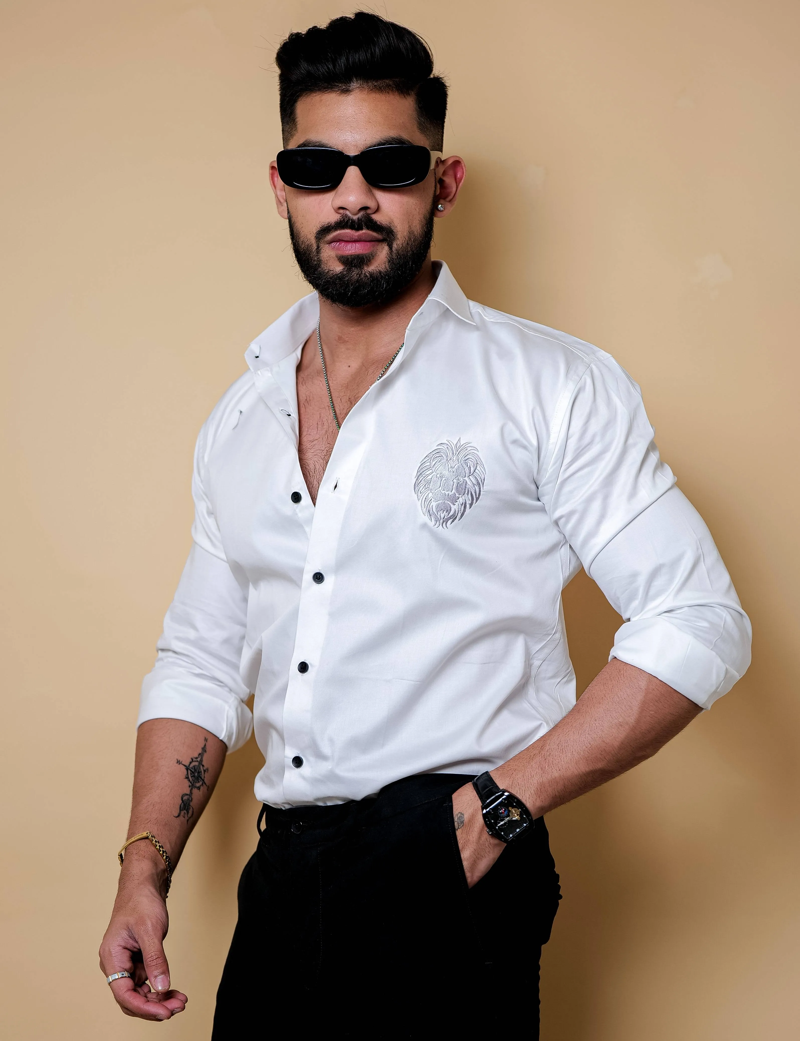 Mufasa Embroidered White Luxury Cotton Shirt