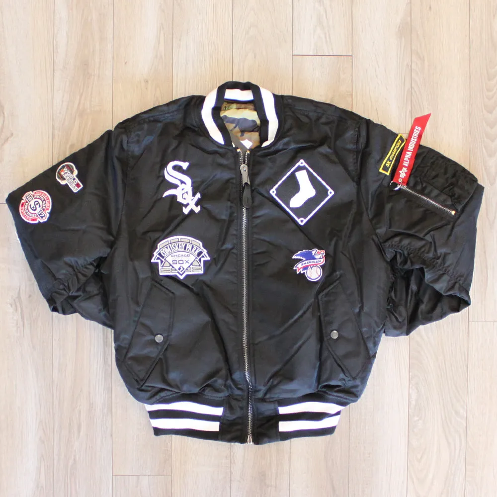 New Era Cap X Alpha Industries Collab MA-1M CHICAGO WHITE SOX Nylon Bomber Jacket (Black Camo)