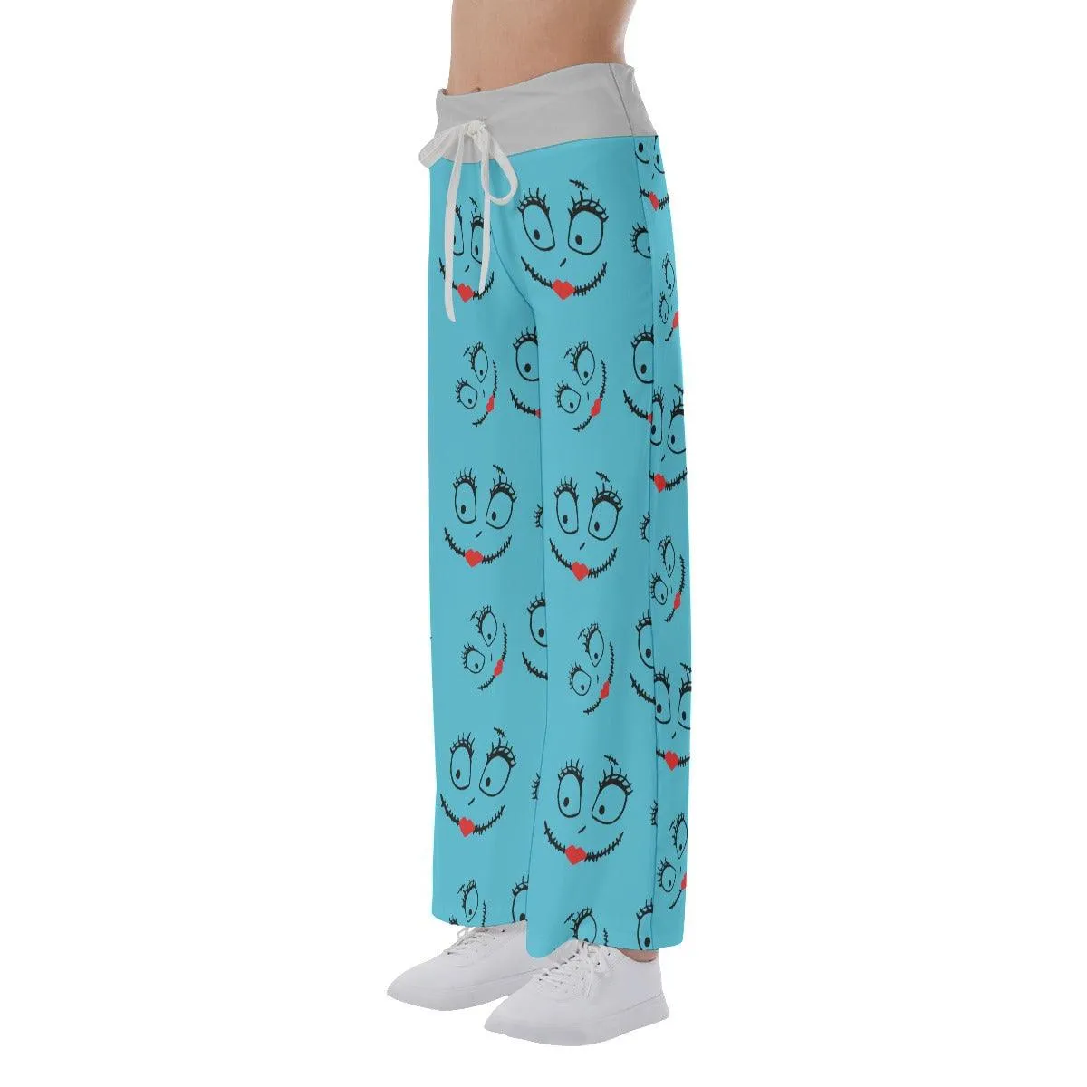 Nightmare Blue Face Pattern Pajama Pants Print Drawstring Palazzo Lounge