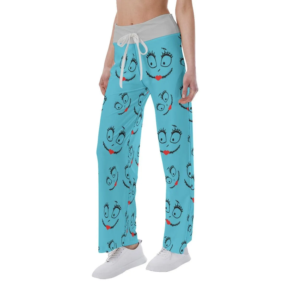 Nightmare Blue Face Pattern Pajama Pants Print Drawstring Palazzo Lounge