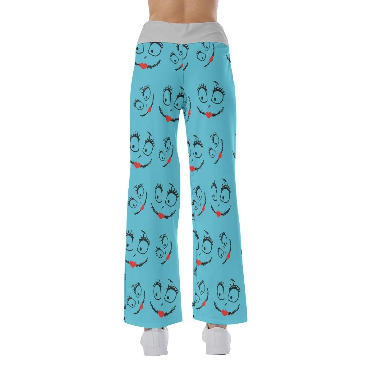 Nightmare Blue Face Pattern Pajama Pants Print Drawstring Palazzo Lounge