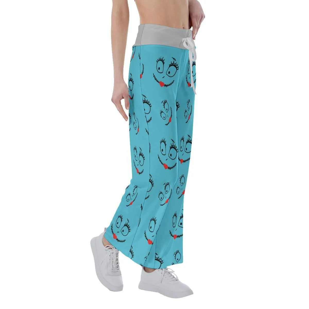 Nightmare Blue Face Pattern Pajama Pants Print Drawstring Palazzo Lounge