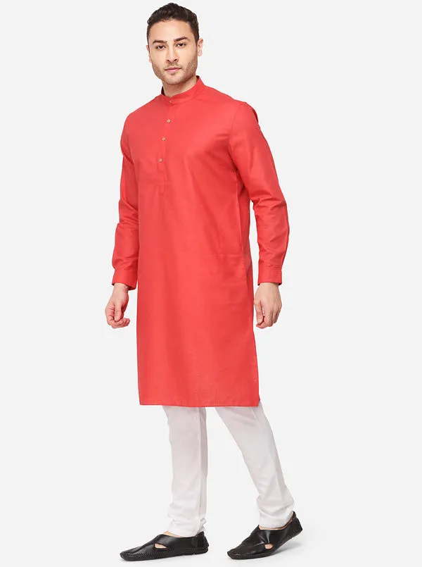 Paprika Red Self Textured Regular Fit Modi Kurta | JadeBlue