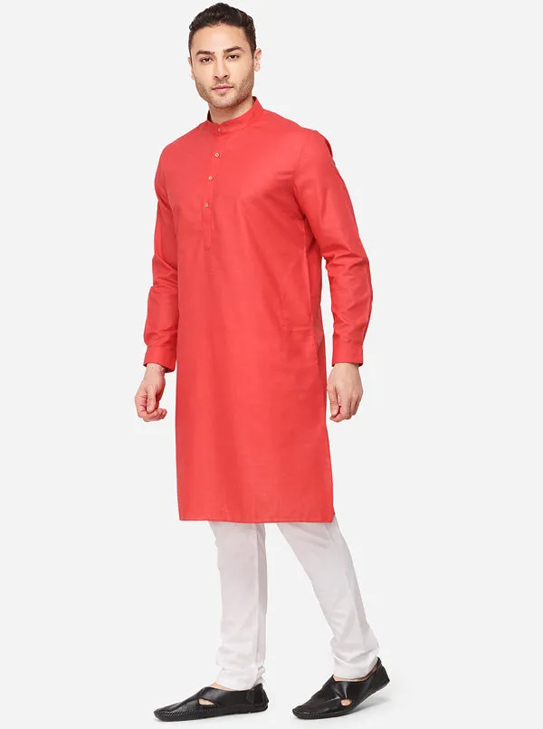 Paprika Red Self Textured Regular Fit Modi Kurta | JadeBlue