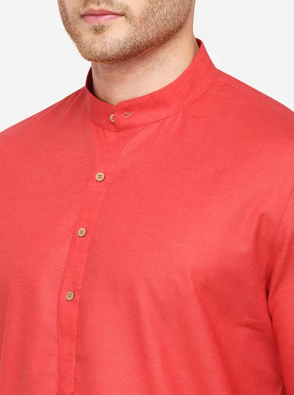 Paprika Red Self Textured Regular Fit Modi Kurta | JadeBlue