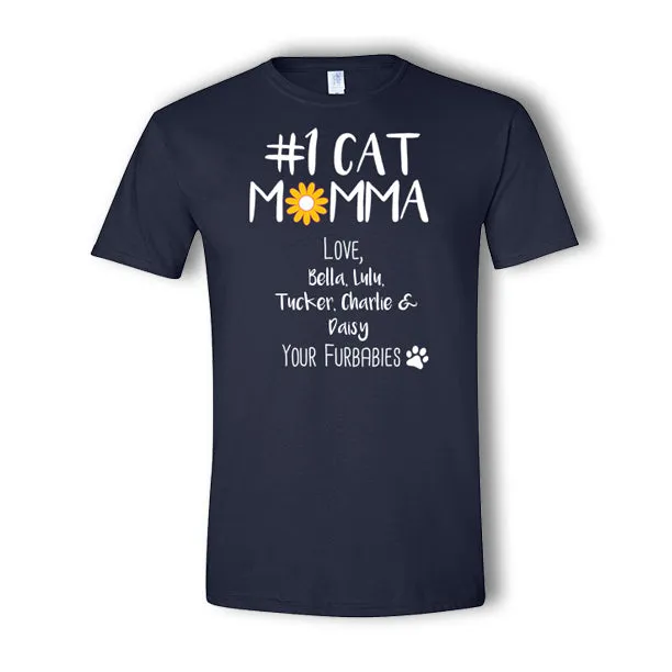 Personalized #1 Cat Momma 5 Pet T-Shirt