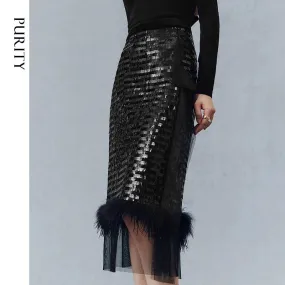 PURITY Cocktail and versatile feather black sparkle sequin skirt- Heckah