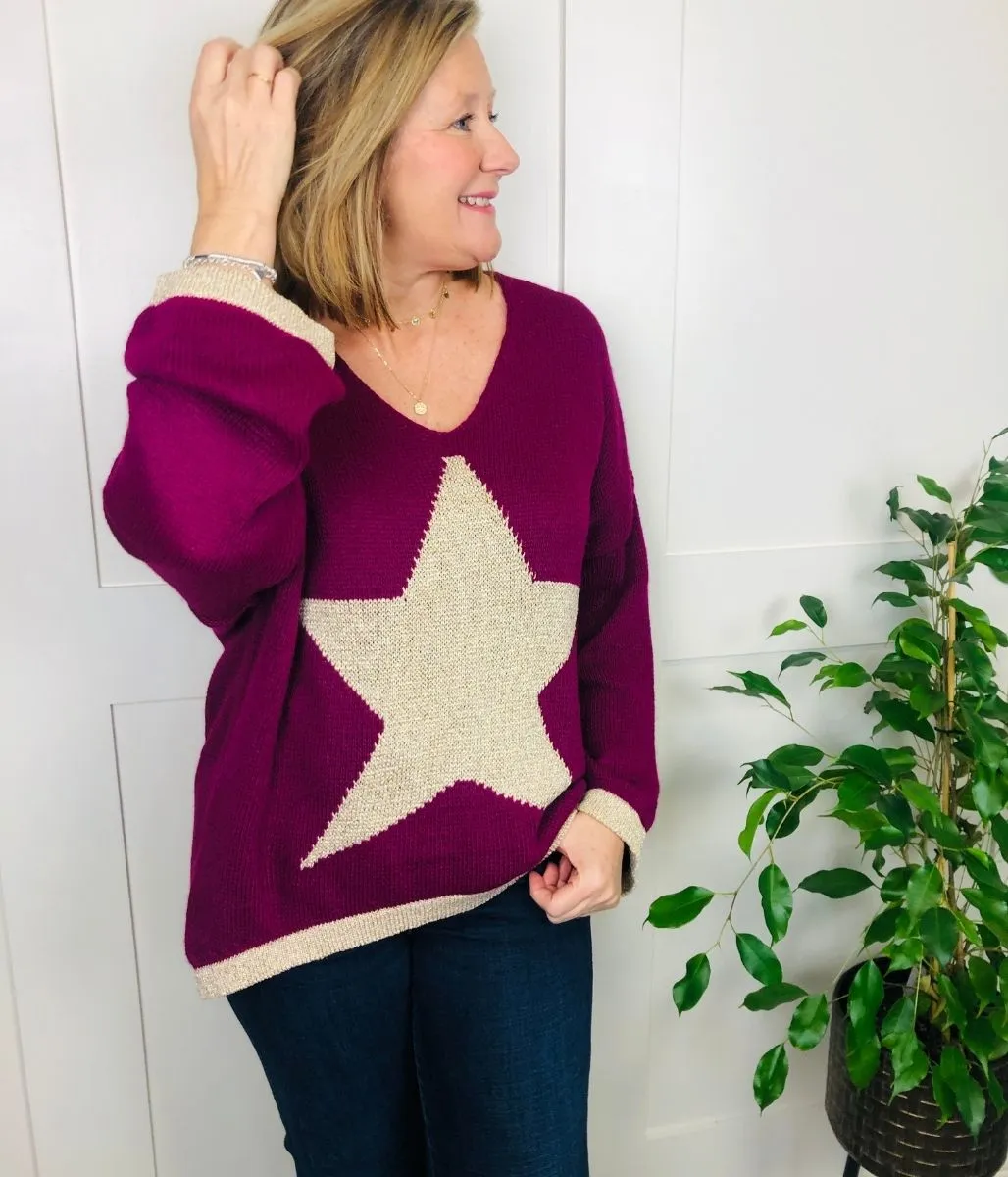 Purple Metallic Star Jumper