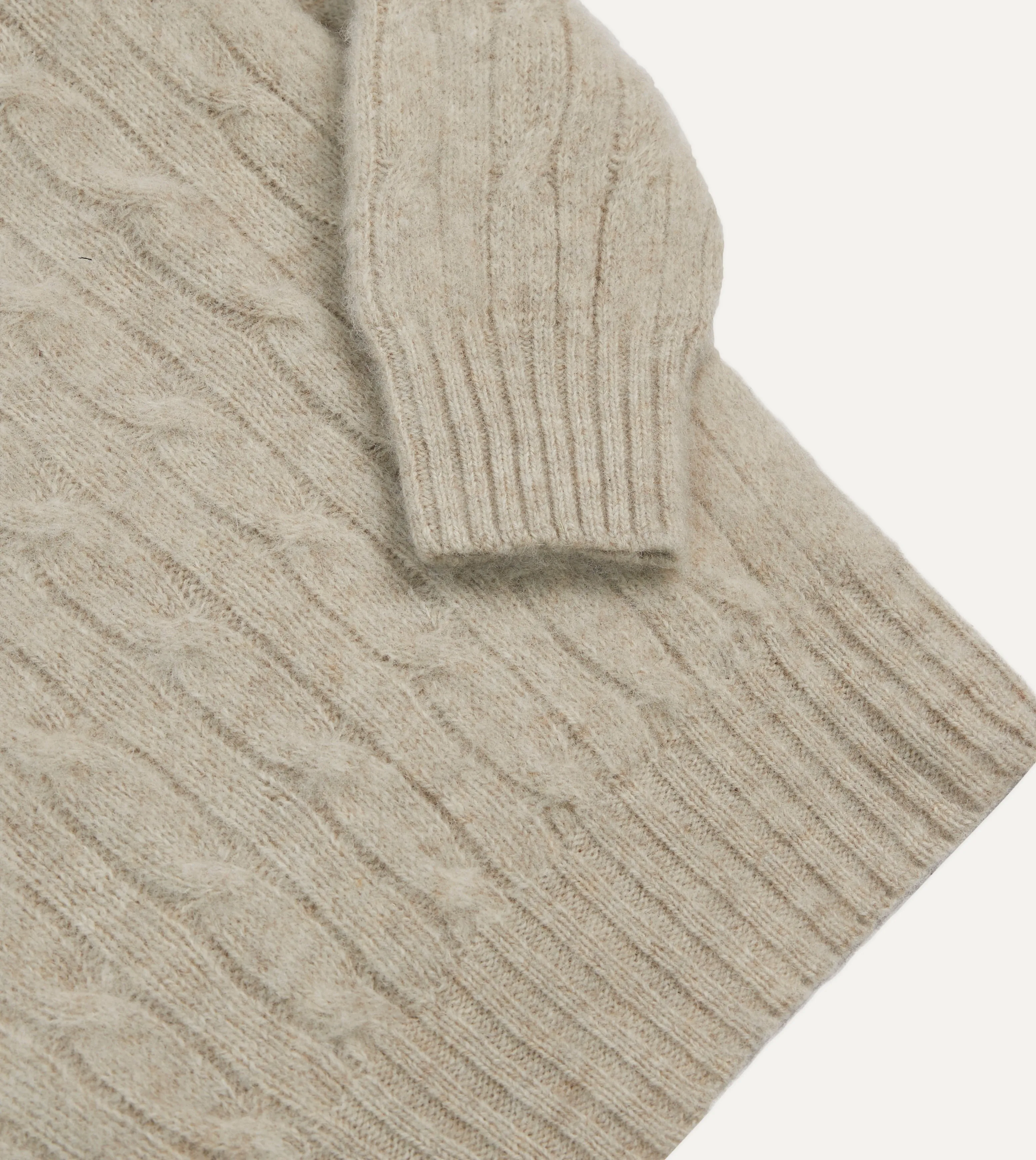 Putty Brushed Cable Knit Shetland Crew Neck Jumper