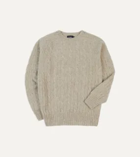 Putty Brushed Cable Knit Shetland Crew Neck Jumper