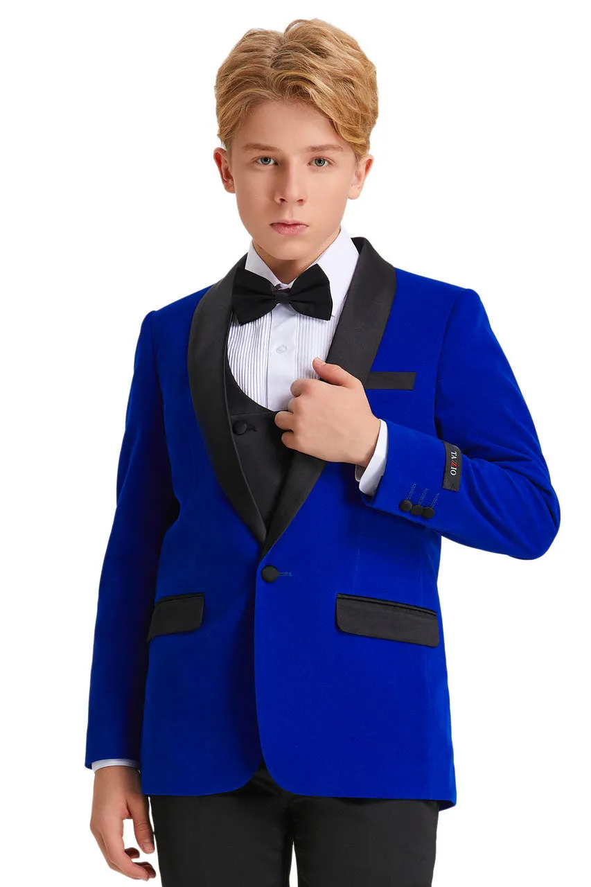 "Jayden" Tazio Kids Royal Blue Velvet Tuxedo (5-Piece Set)