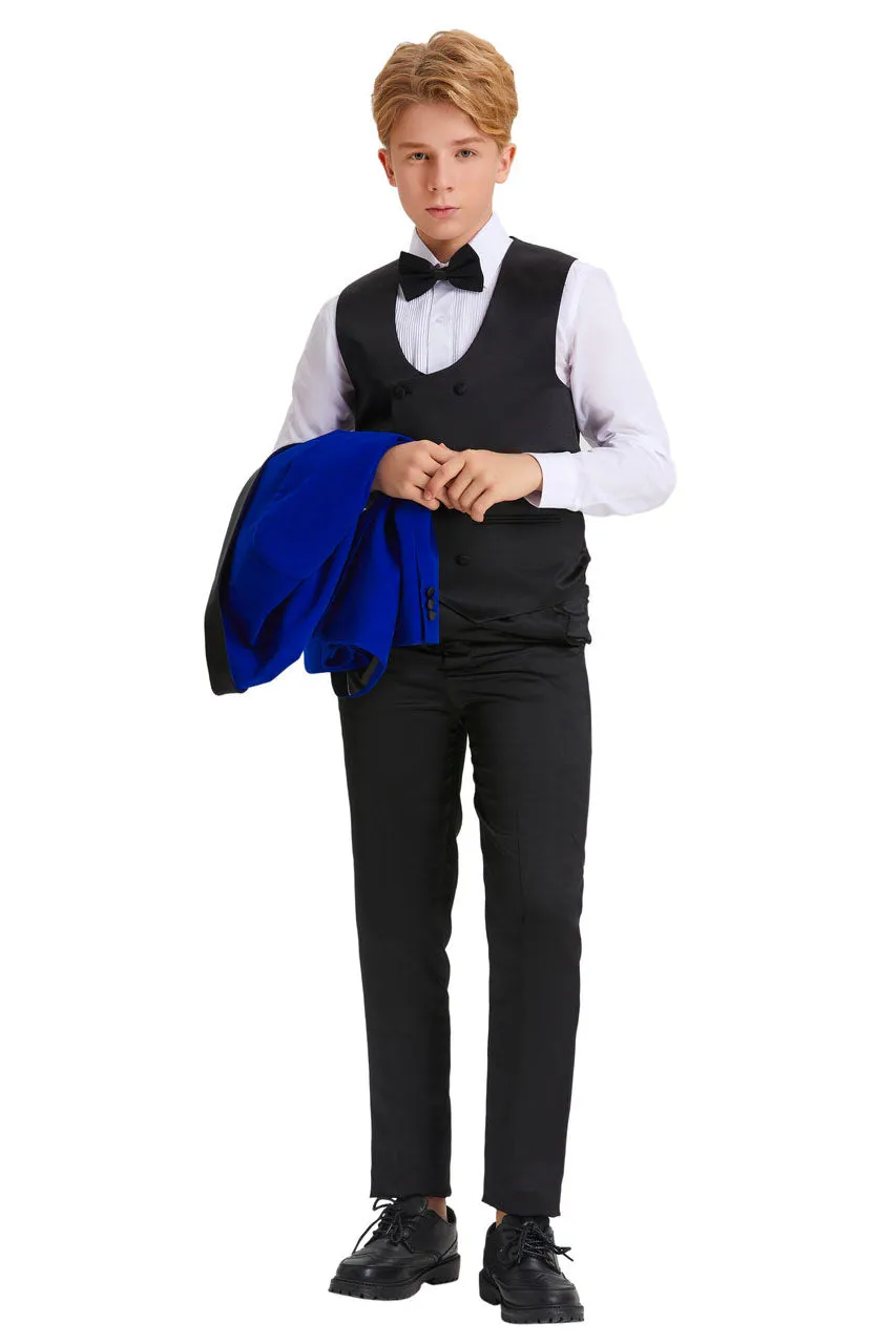 "Jayden" Tazio Kids Royal Blue Velvet Tuxedo (5-Piece Set)