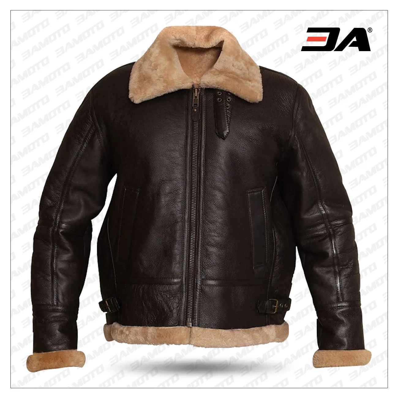 RAF Aviator Bomber Real Shearling Real Sheepskin Brown Leather Jacket