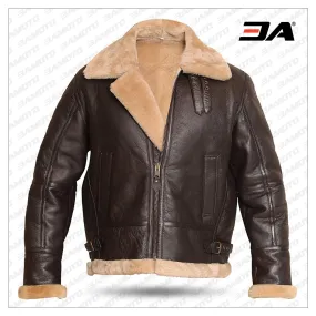 RAF Aviator Bomber Real Shearling Real Sheepskin Brown Leather Jacket