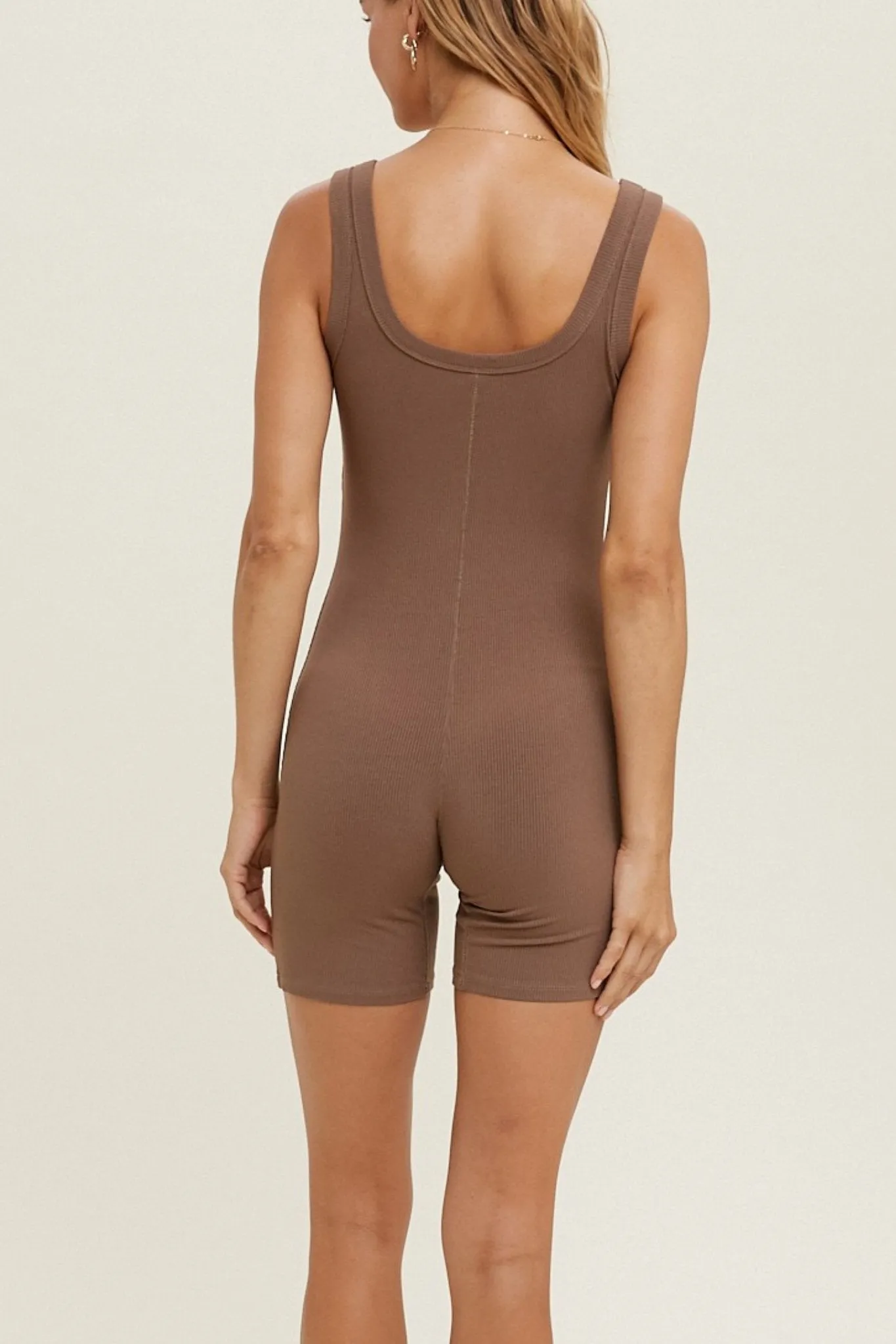 Ribbed Knit Romper in Mocha