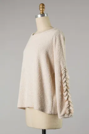 Ruffle sleeve knit top in oatmeal S-L