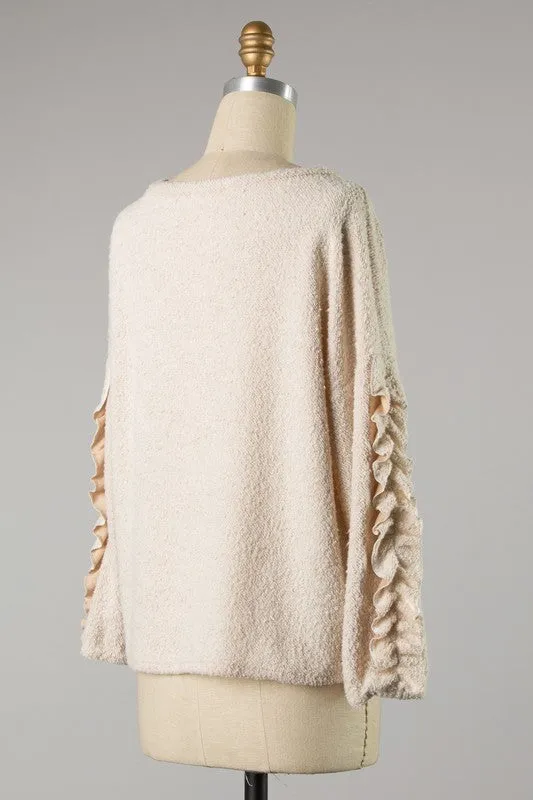 Ruffle sleeve knit top in oatmeal S-L