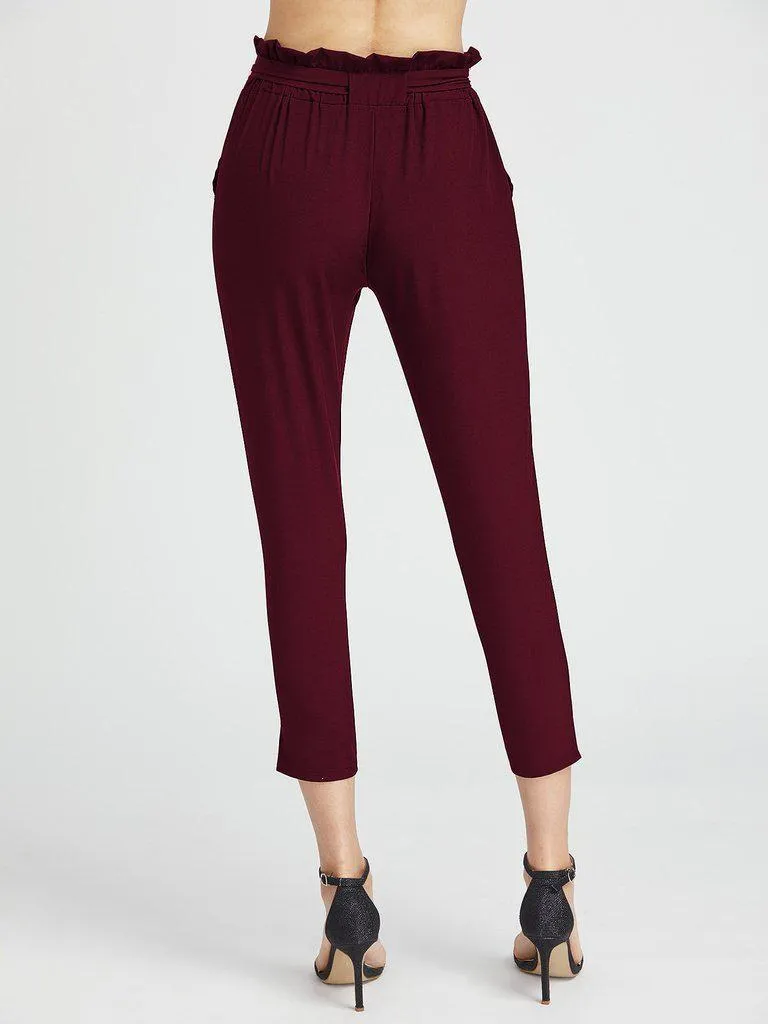 Ruffle Waist Self Tie Capri Pants