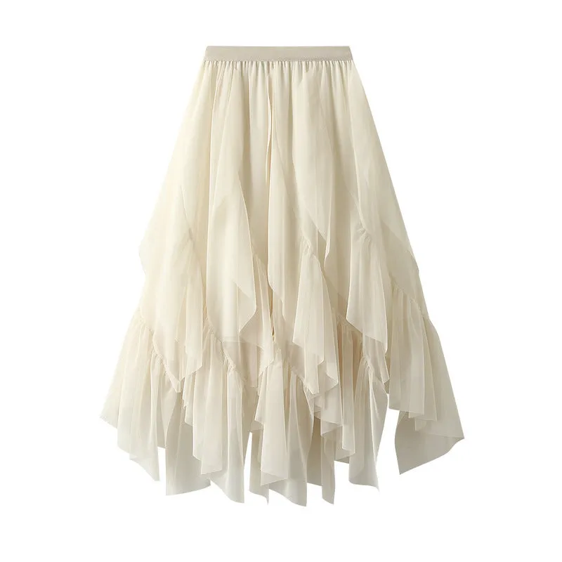 Ruffled Skirt High Waist Mesh Skirt 746