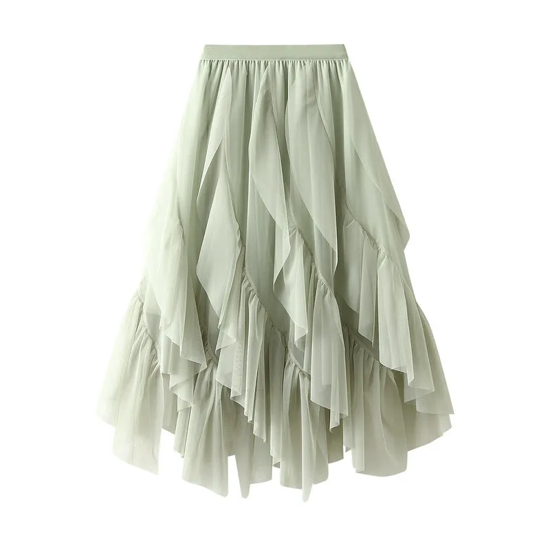 Ruffled Skirt High Waist Mesh Skirt 746