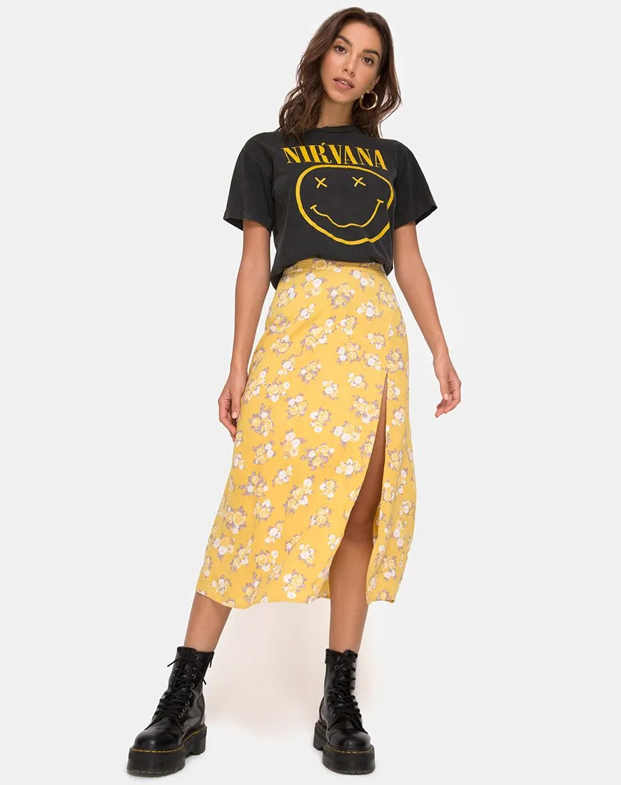 Saika Midi Skirt in Rose Bunch Yellow